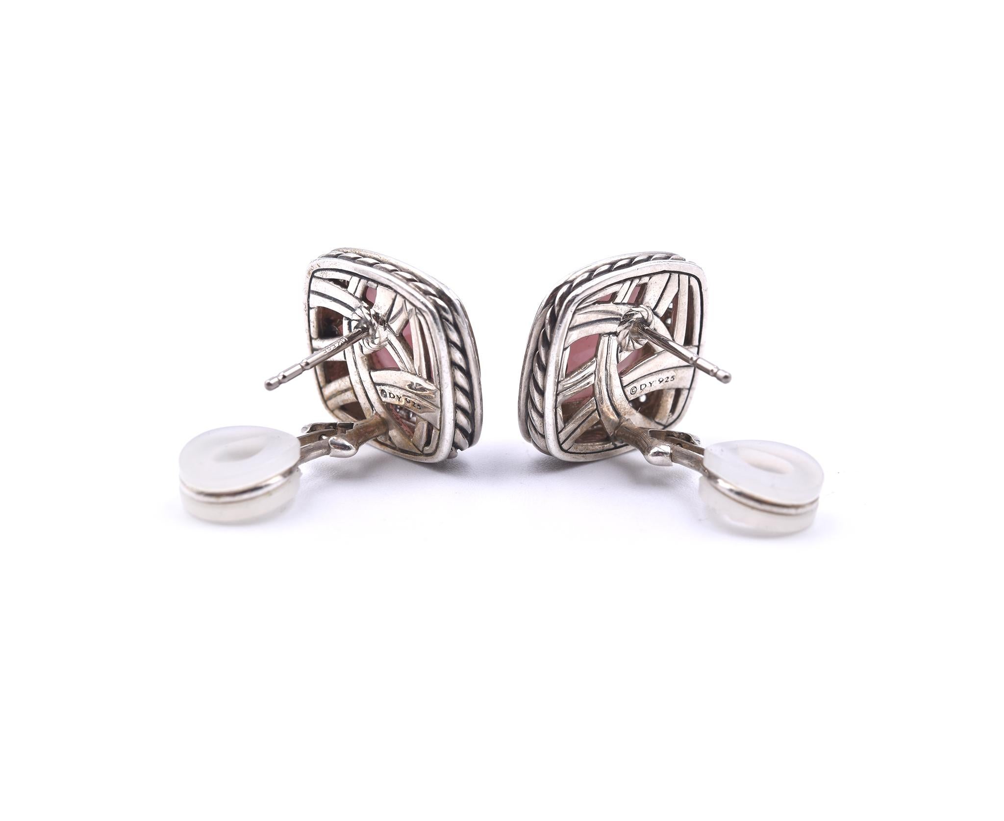 Designer: David Yurman
Material: sterling silver 
Diamonds: = .50cttw
Color: G
Clarity: VS
Dimensions: earrings are approximately 16.50mm by 16.34mm
Fastening: post with omega backs
Weight: 11.49 grams
Retail: $1,650