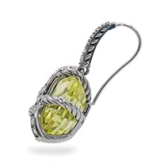 David Yurman Sterling Silver Cable Wrap Peridot & Diamond Drop Earrings