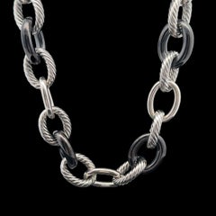 David Yurman Sterling Silver & Ceramic Large Cable Link W/ Hidden Clasp Necklace