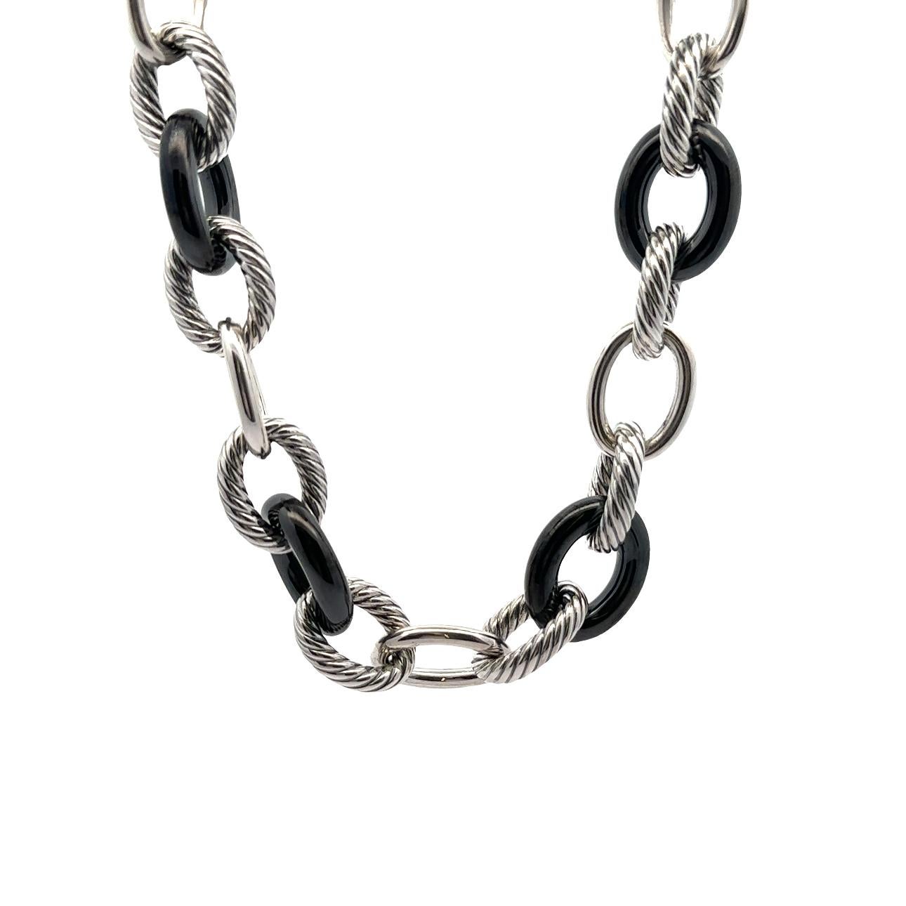 David Yurman Sterling Silver & Ceramic Large Cable Link W/ Hidden Clasp Necklace In Excellent Condition In Montclair, NJ