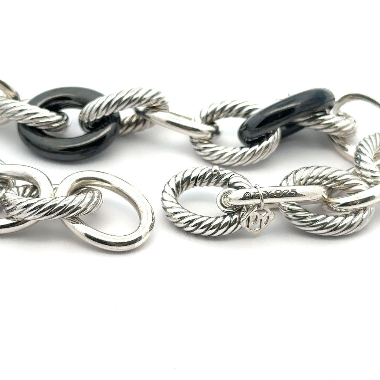 David Yurman Sterling Silber & Keramik große Kabel Link W / Hidden Verschluss Halskette 1