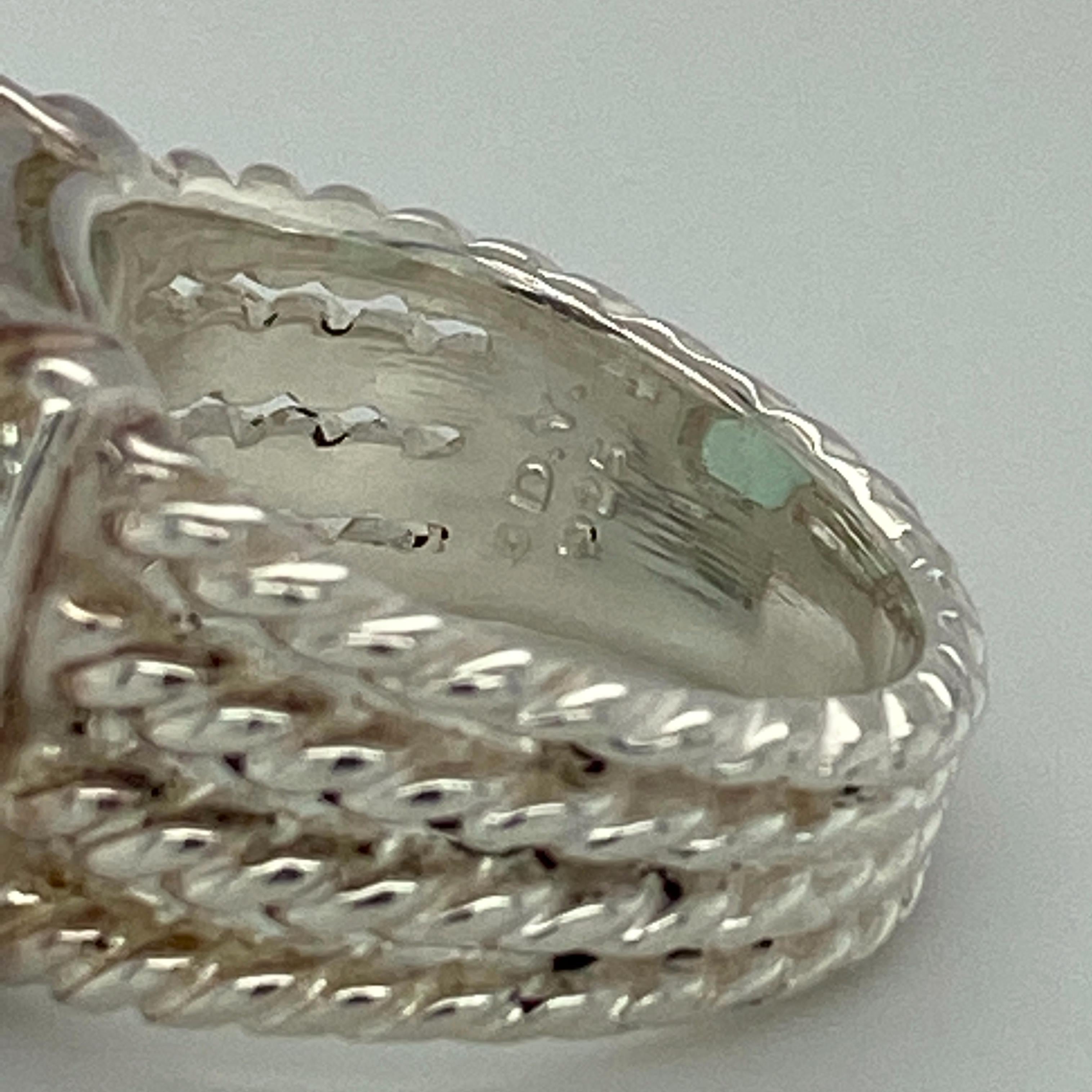 Round Cut David Yurman Sterling Silver Chalcedony and Diamond 4-Cable Wheaton Cable Ring