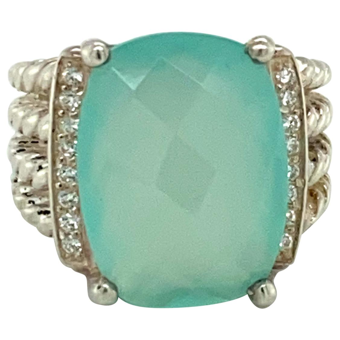 David Yurman Sterling Silver Chalcedony and Diamond 4-Cable Wheaton Cable Ring