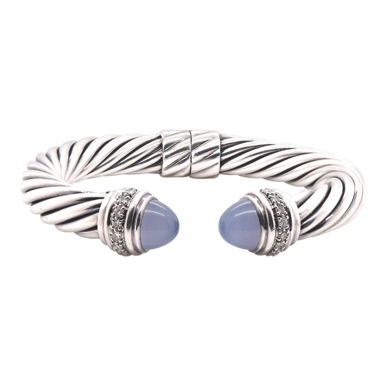 David Yurman Sterling Silver Chalcedony and Diamond Cuff