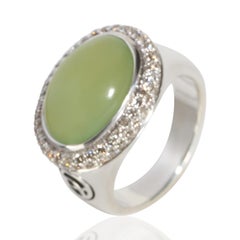 David Yurman Sterling Silver Chalcedony and Diamond Signature Oval Ring