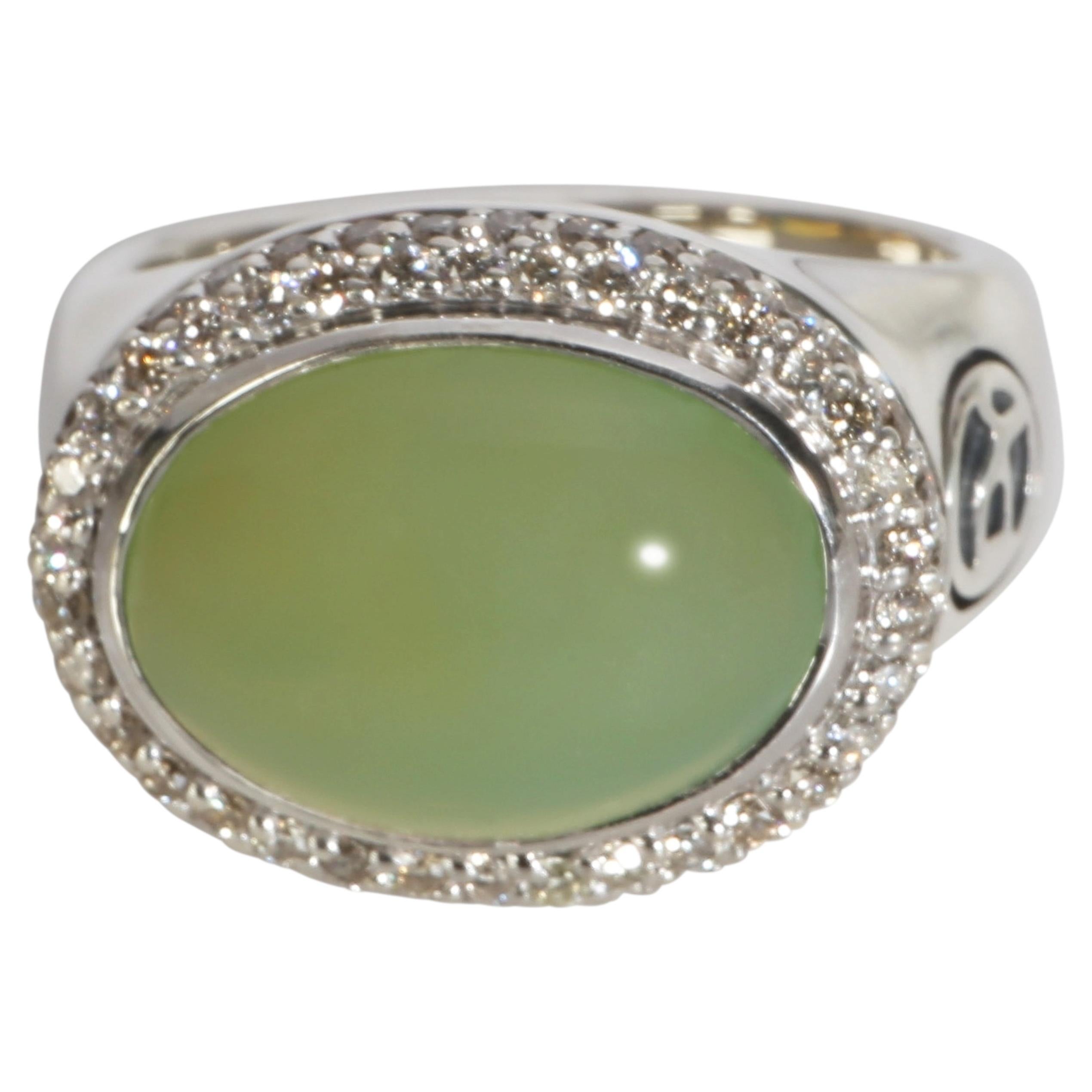 David Yurman Sterling Silver Chalcedony and Diamond Signature Oval Ring For Sale
