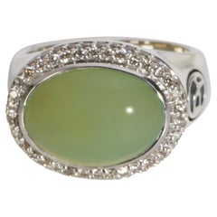 David Yurman Sterling Silver Chalcedony and Diamond Signature Oval Ring