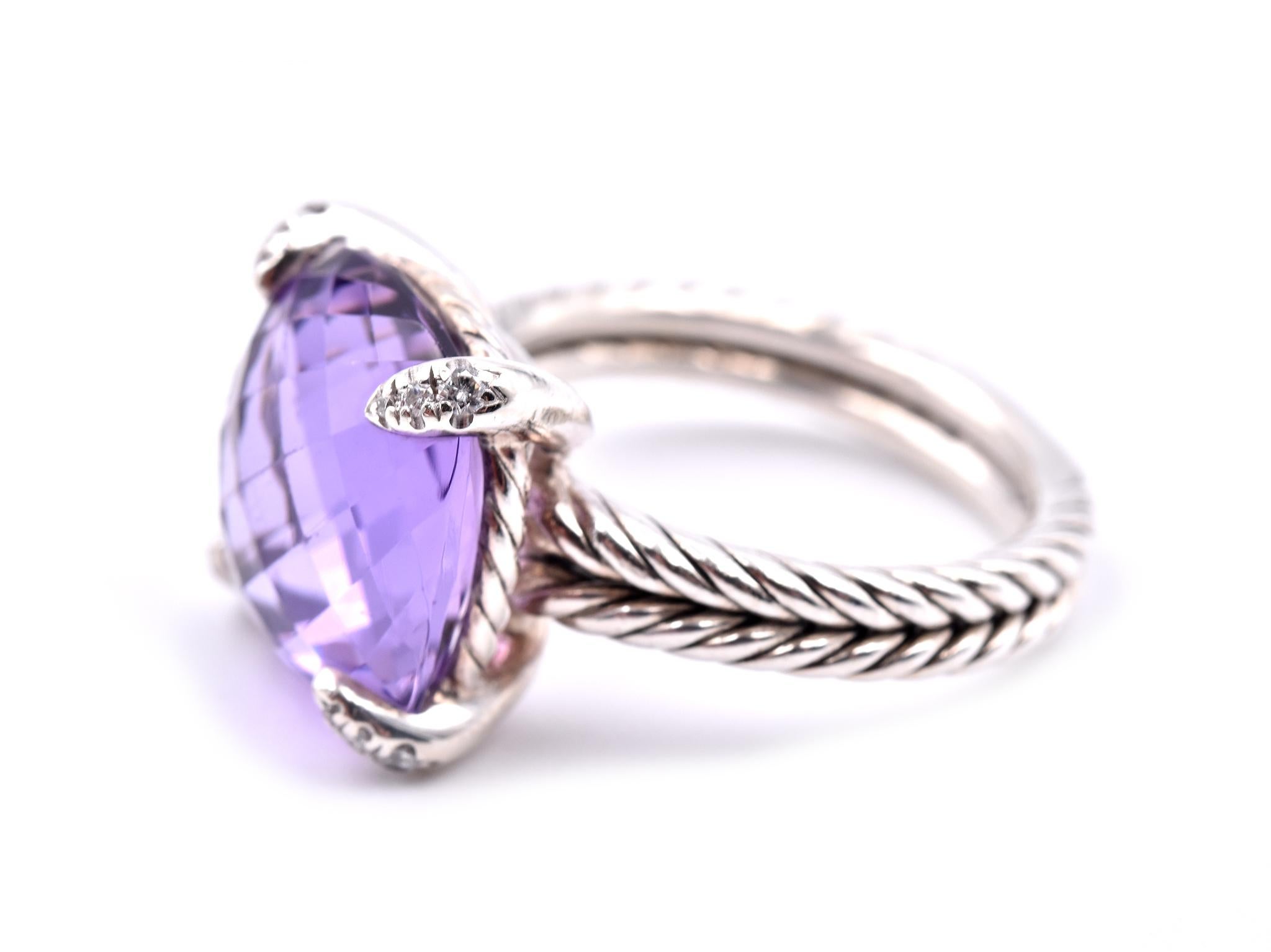 Designer: David Yurman
Material: sterling silver
Size: 8 (please allow two additional shipping days for sizing requests)
Dimensions: ring top is approximately 14mm in diameter  
Weight: 8.36 grams
