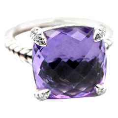 David Yurman Sterling Silver Chatelaine Cable Amethyst and Diamond Ring