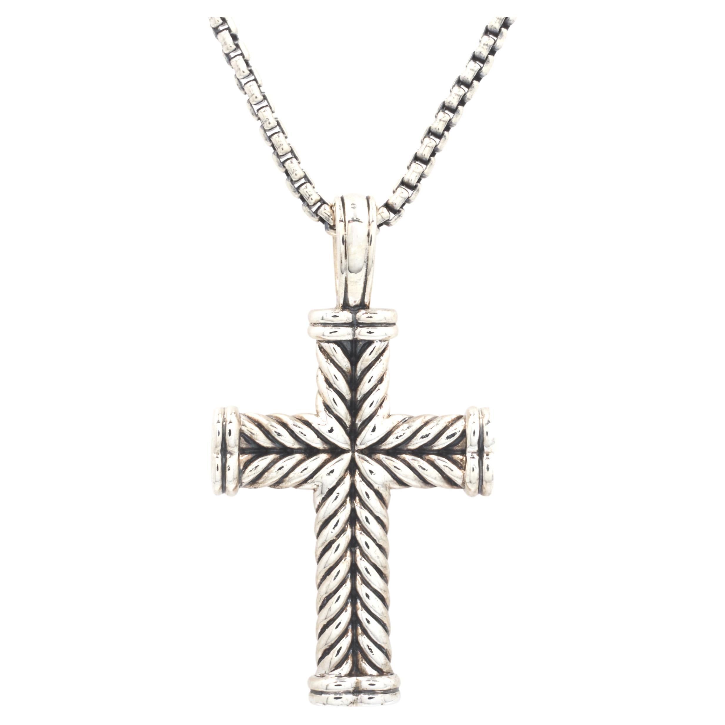 David Yurman Sterling Silver Chevron Cable Cross Necklace