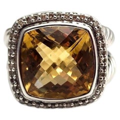 David Yurman Sterling Silver Citrine and Diamond Albion Ring 14mm #25267