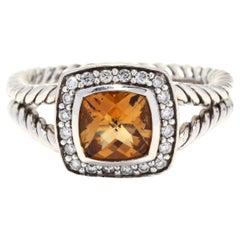 Retro David Yurman Sterling Silver Citrine Diamond Albion Ring