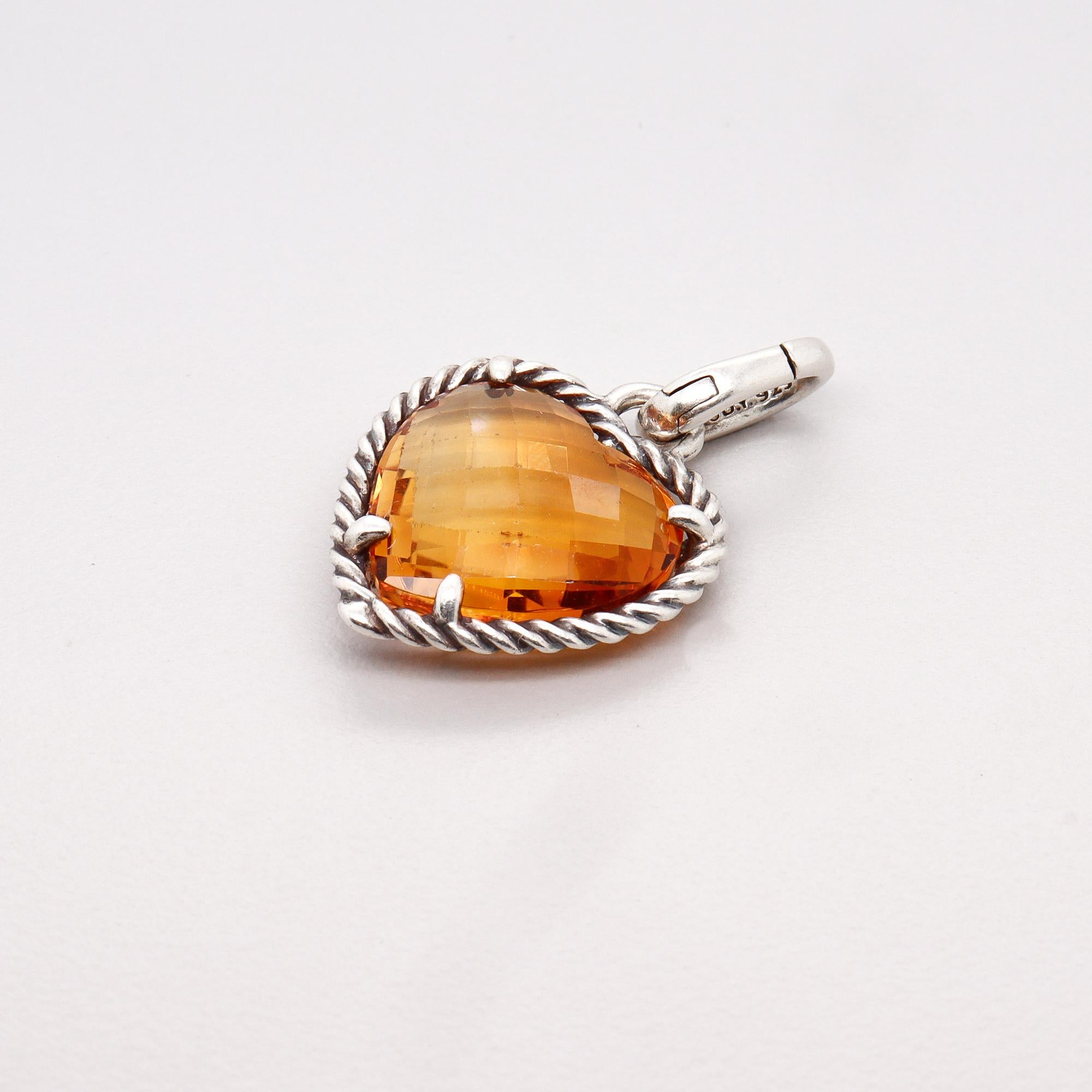 David Yurman Sterling Silber & Citrin Figural Herz Anhänger / Anhänger Enhancer im Angebot 5