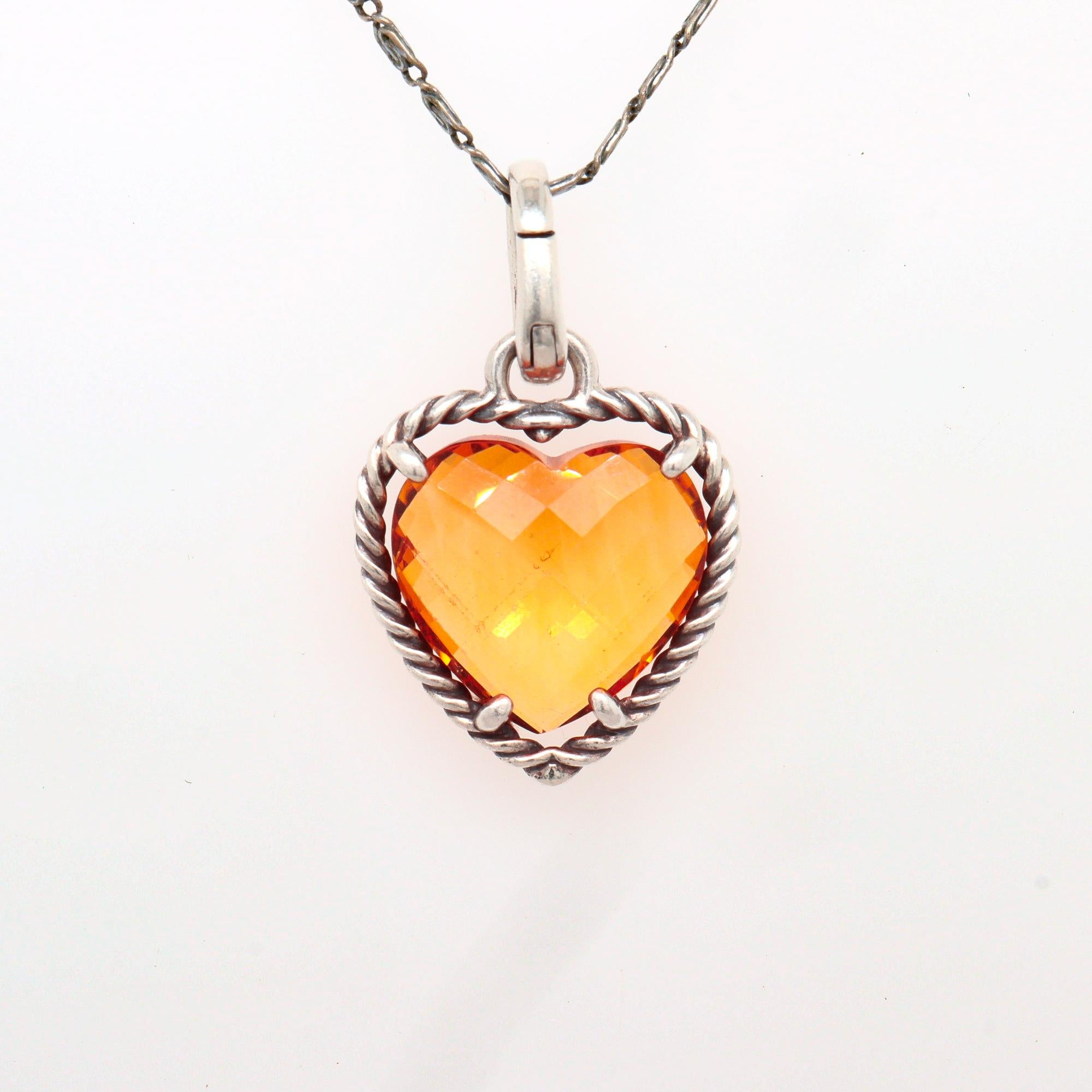David Yurman Sterling Silber & Citrin Figural Herz Anhänger / Anhänger Enhancer (Perle) im Angebot