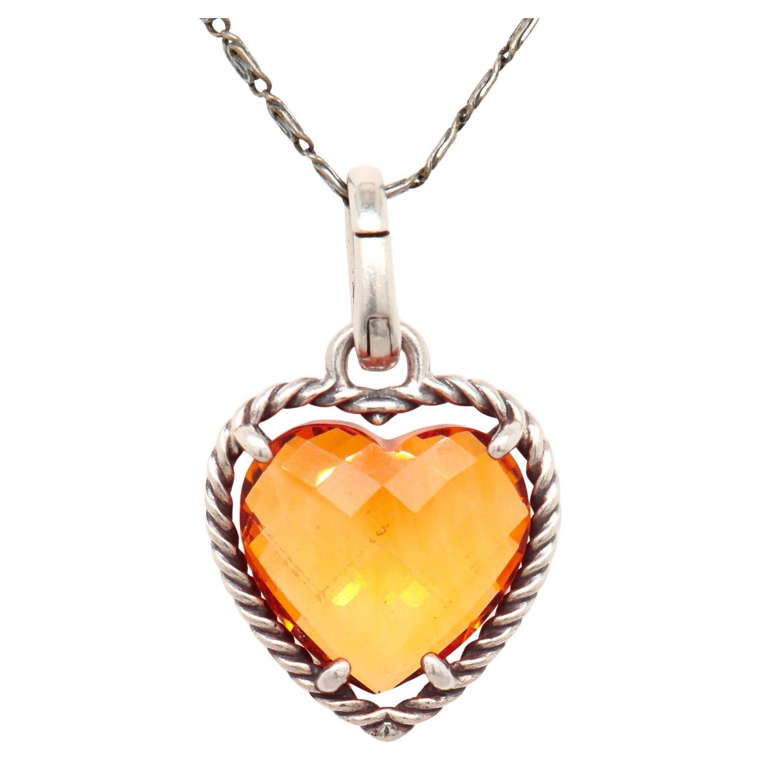 David Yurman Sterling Silber & Citrin Figural Herz Anhänger / Anhänger Enhancer im Angebot