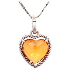 David Yurman Sterling Silver & Citrine Figural Heart Pendant / Pendant Enhancer