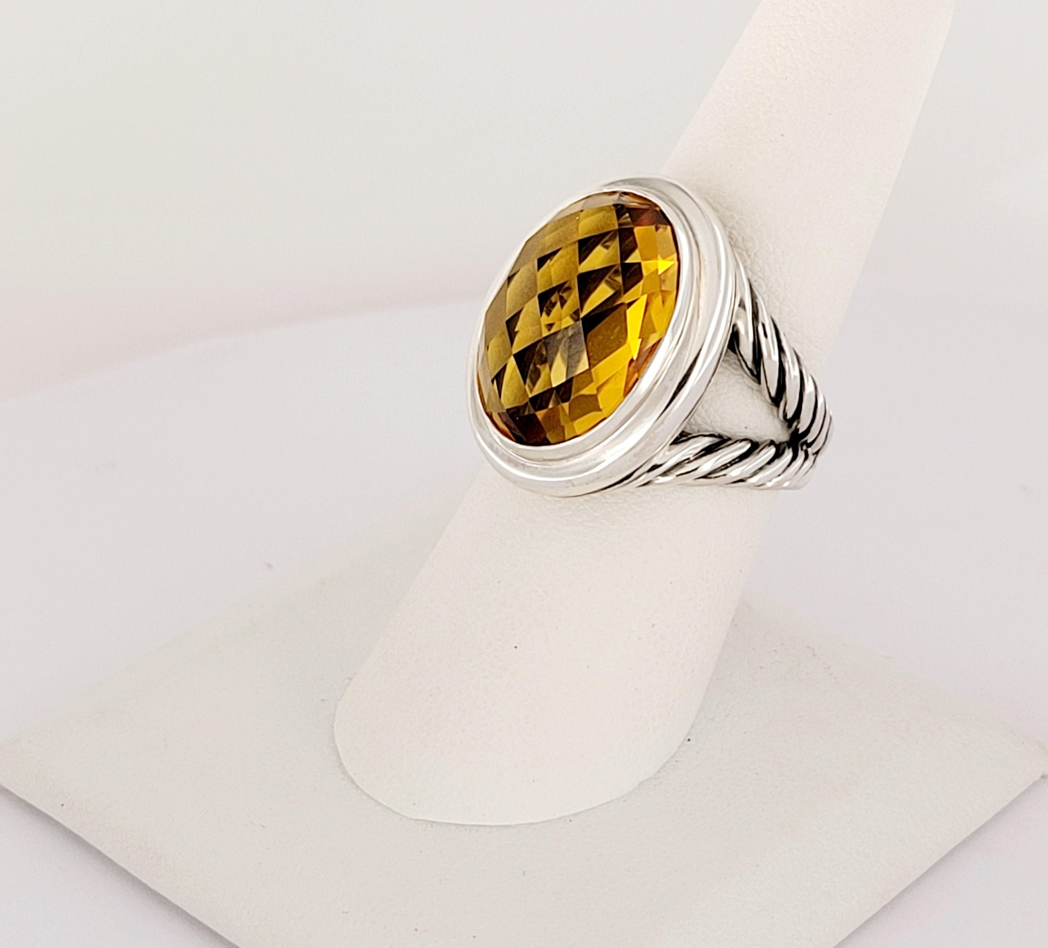 Oval Cut David Yurman Sterling Silver Citrine Oval Ring Size 7.75 For Sale