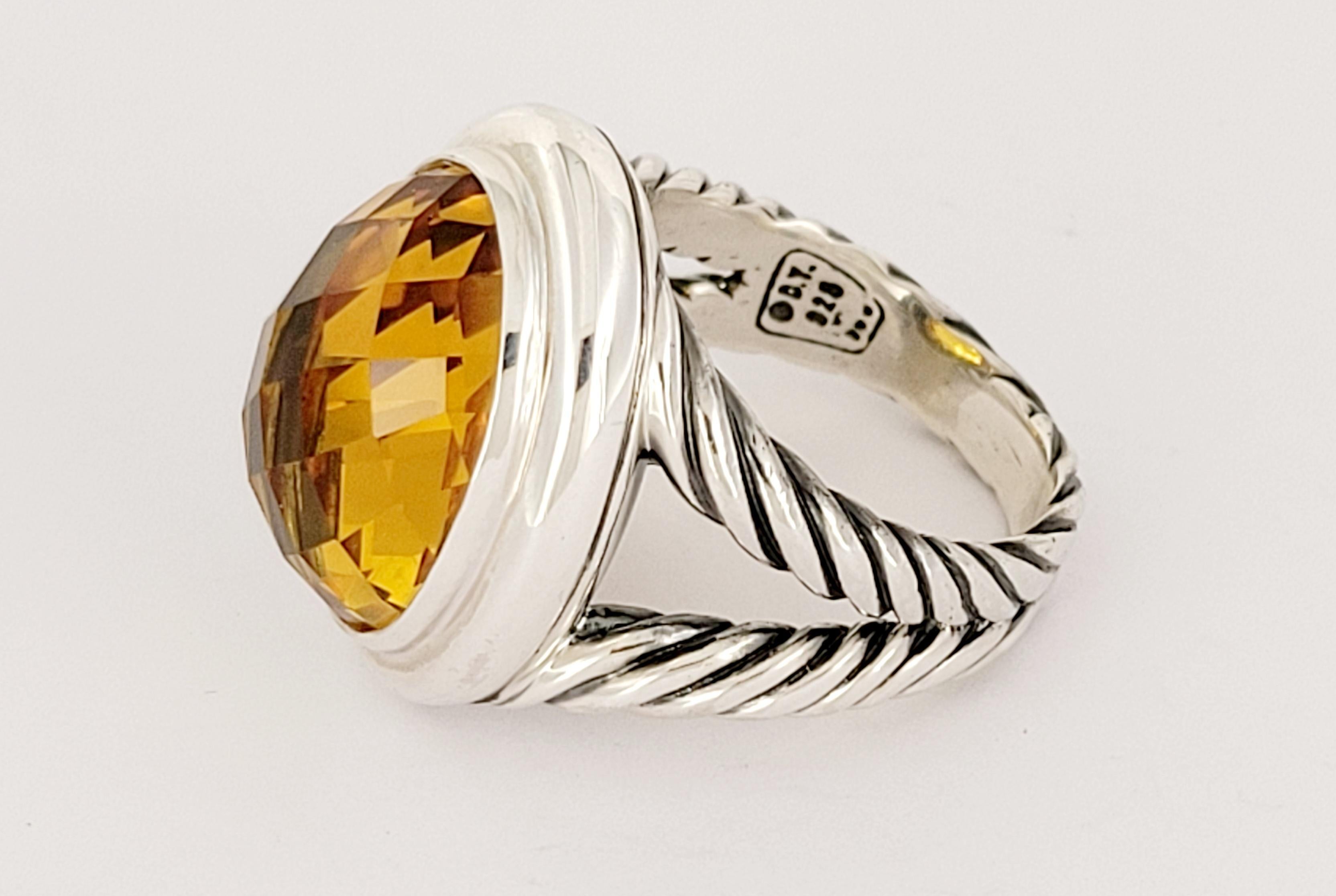 David Yurman Sterling Silver Citrine Oval Ring Size 7.75 In New Condition For Sale In New York, NY