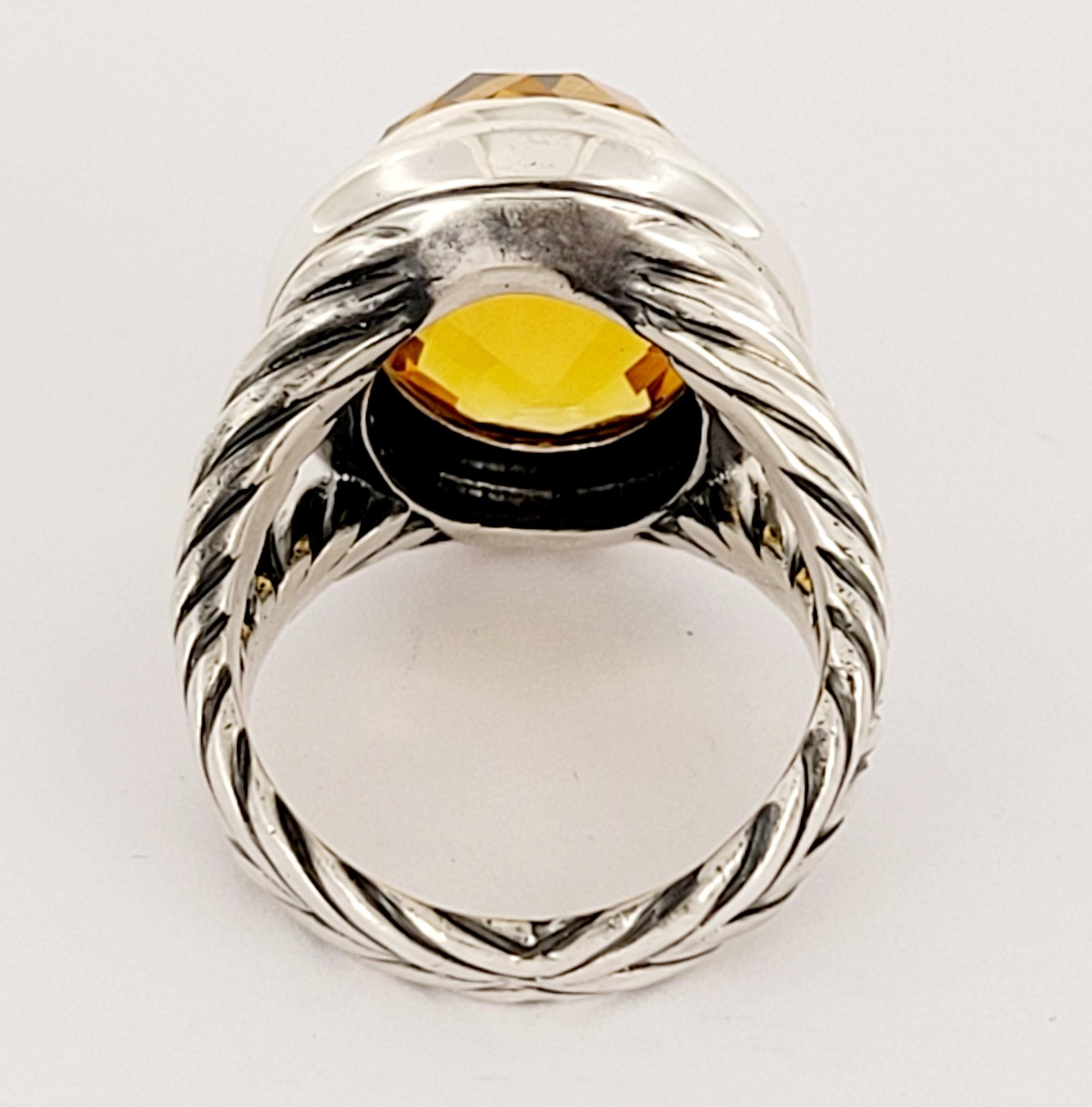 Women's David Yurman Sterling Silver Citrine Oval Ring Size 7.75 For Sale