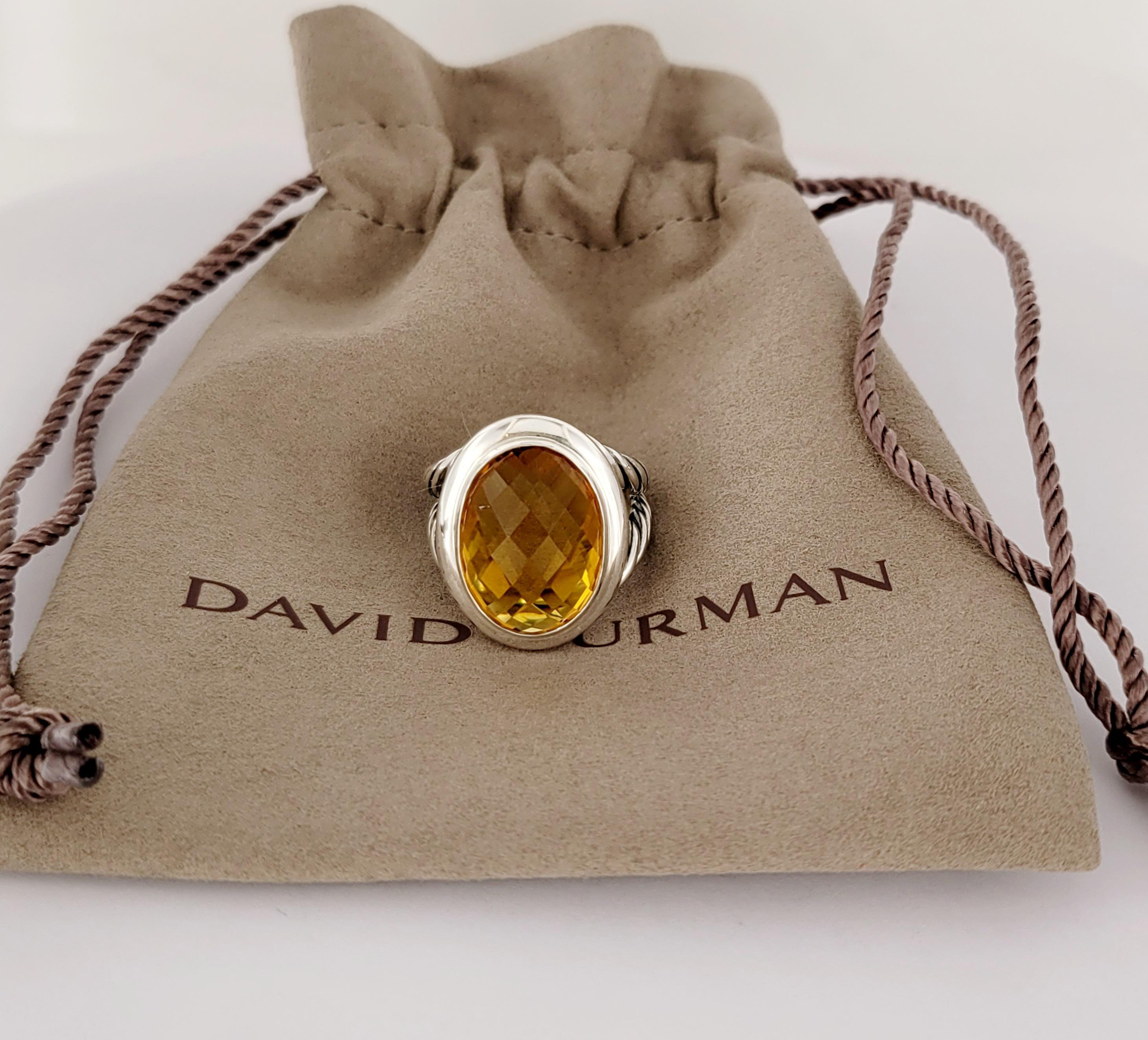 David Yurman Sterling Silver Citrine Oval Ring Size 7.75 For Sale 2