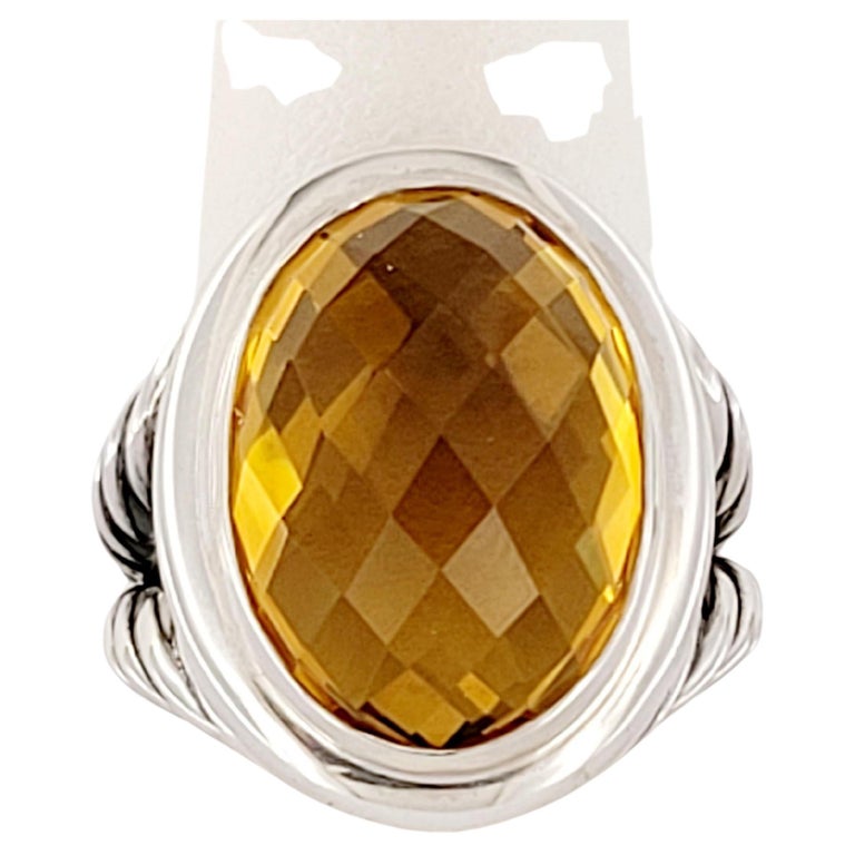 David Yurman Sterling Silver Citrine Oval Ring Size For Sale