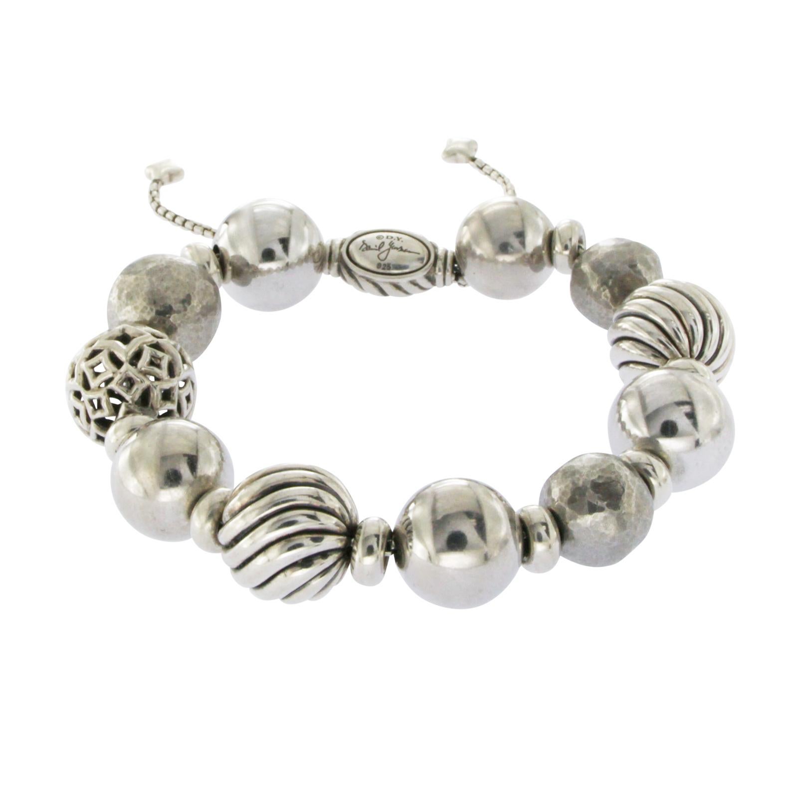 David Yurman Sterling Silver Classic Ball Beads Adjustable Bracelet