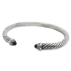 David Yurman Sterling Silber Klassisches Kabelarmband mit schwarzem Onyx und Diamanten