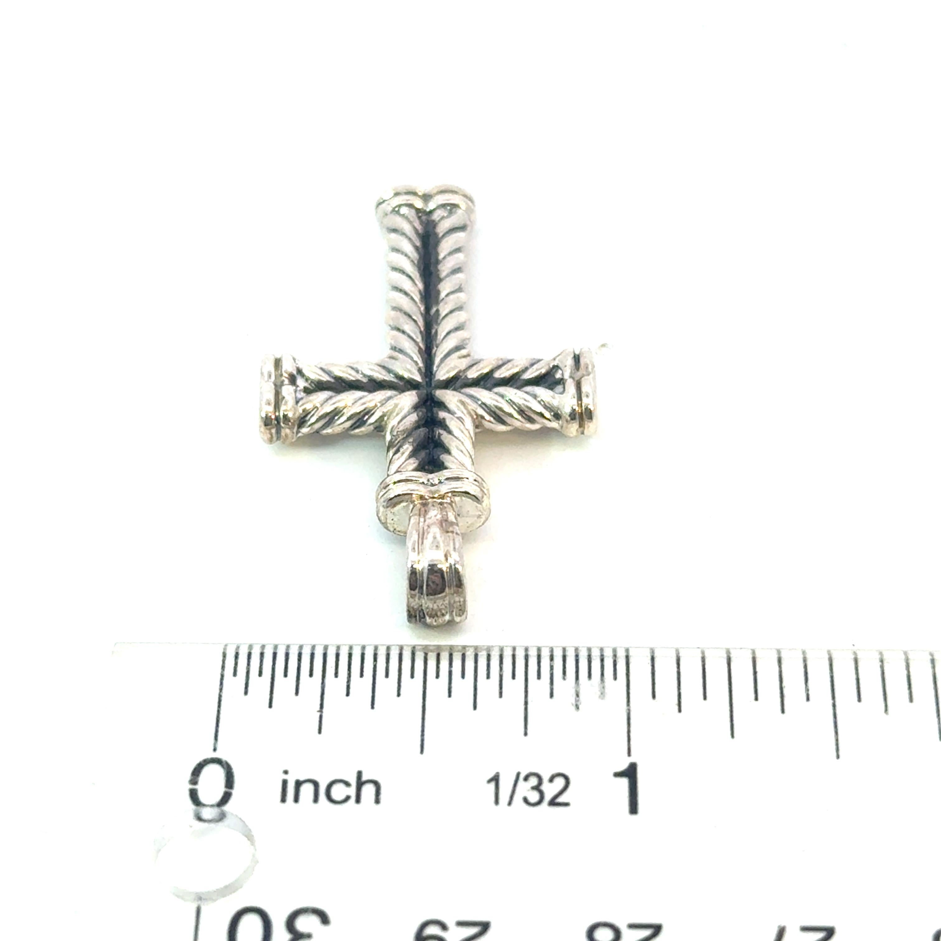 Women's or Men's David Yurman Sterling Silver Cross Pendant Estate For Sale