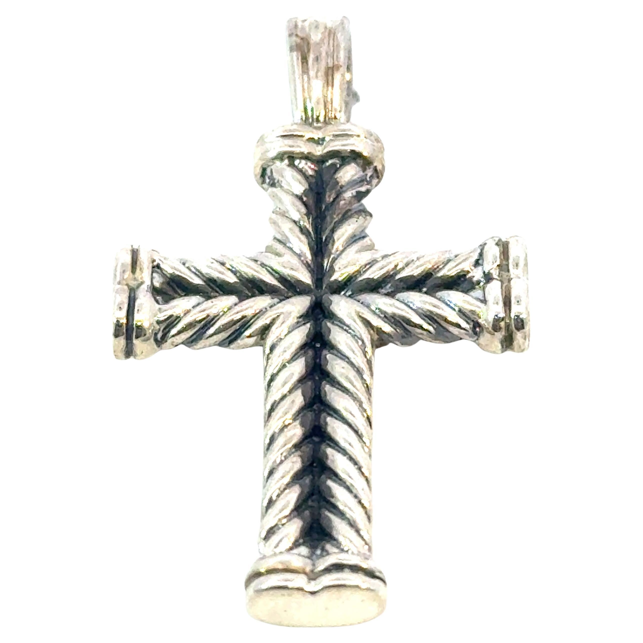 David Yurman Sterling Silver Cross Pendant Estate For Sale