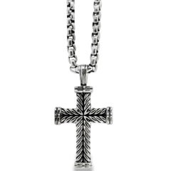 David Yurman Sterling Silver Cross Pendant on Rolo Chain