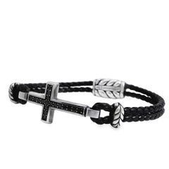 David Yurman Sterling Silver Cross Station Leather Bracelet