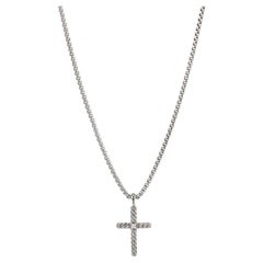 David Yurman Sterling Silver Cross with Diamond Necklace N06545 SSADI18