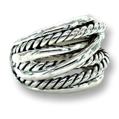 David Yurman Sterling Silver Crossover Collection Wide Cable Ring