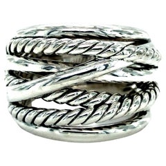 David Yurman Sterling Silver Crossover Collection Wide Cable Ring