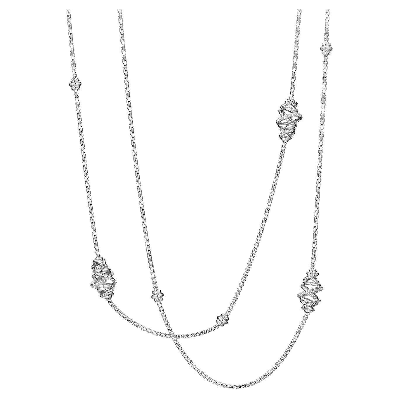 David Yurman Sterling Silver Crossover Station Necklace with Diamonds