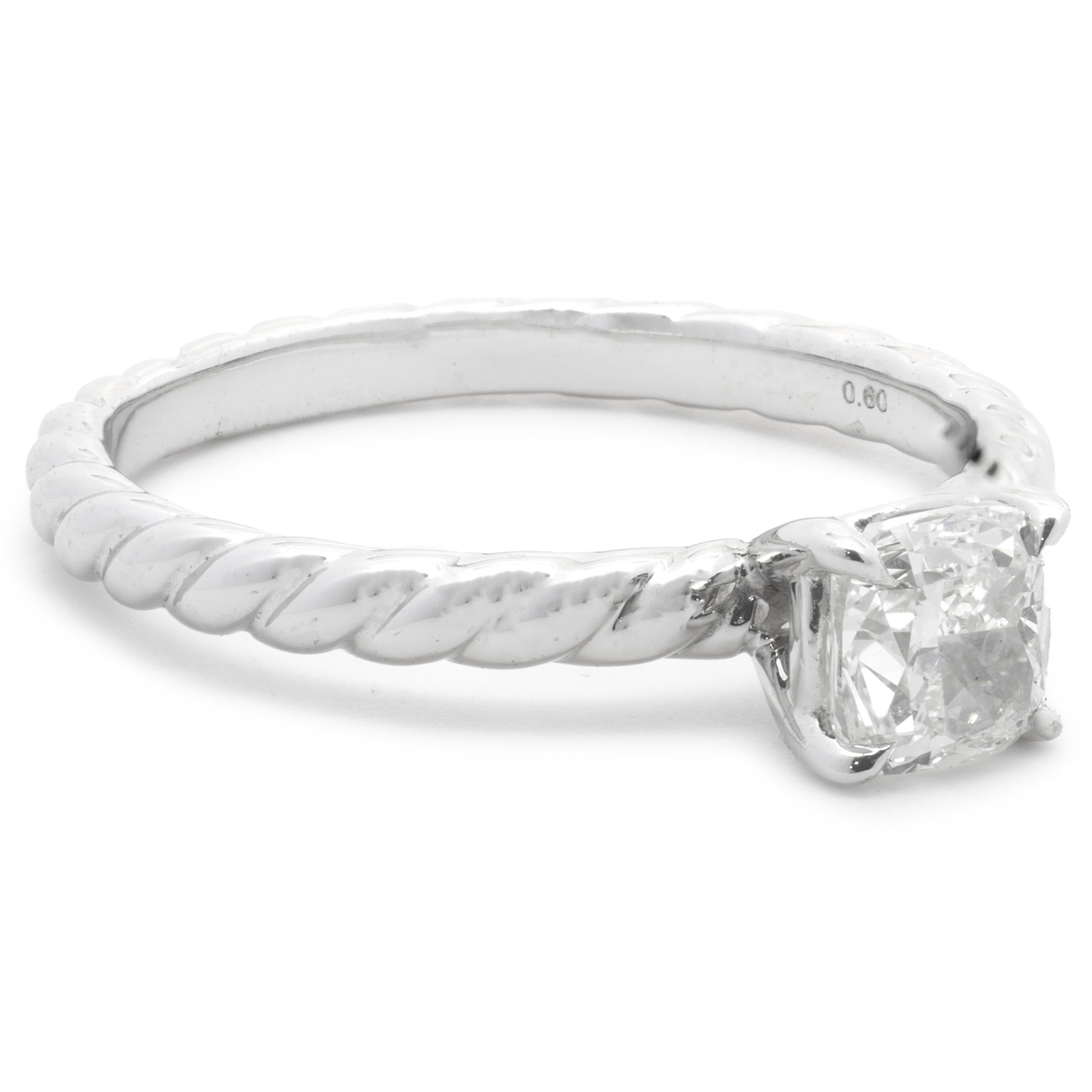 Designer: David Yurman
Material: sterling silver 
Diamonds: 1 cushion cut = .40ct
Color: H
Clarity: SI1
Size: 5.5
Weight: 3.50 grams
