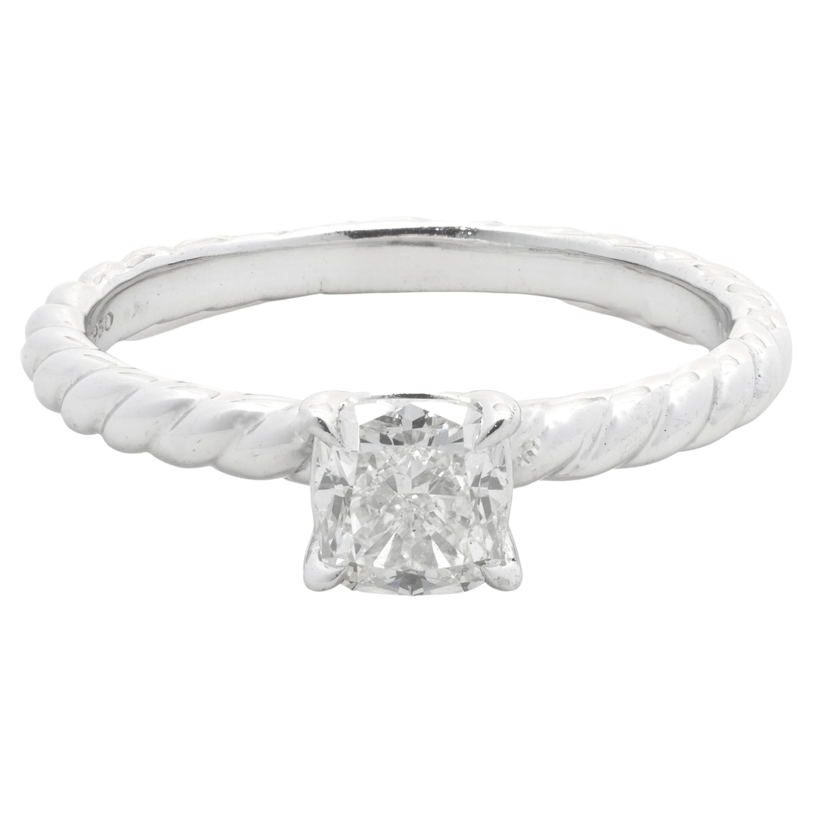 David Yurman Bague de fiançailles solitaire à câble en argent sterling avec diamant taille coussin en vente