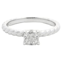 David Yurman Sterling Silver Cushion Cut Diamond Cable Solitaire Engagement Ring