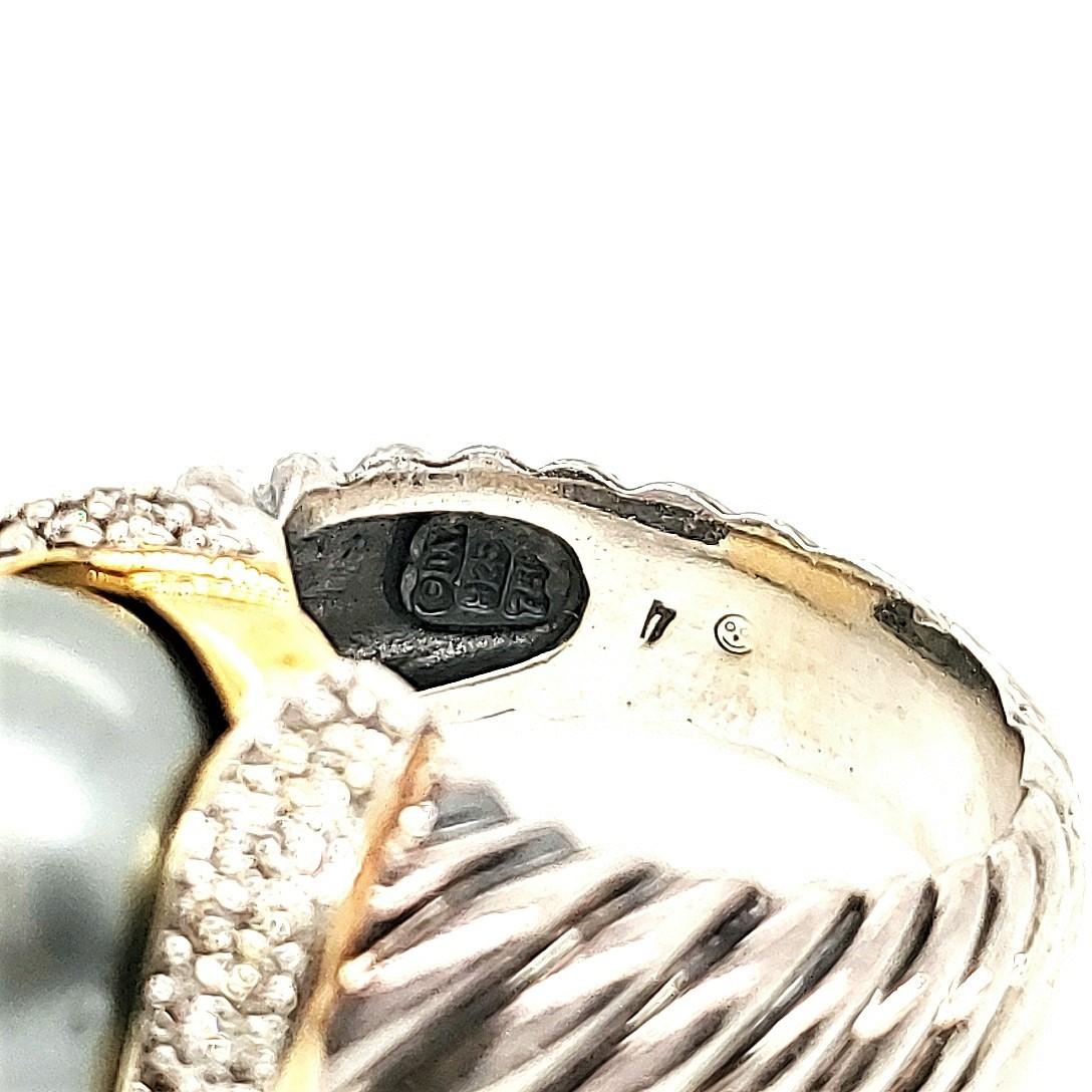 David Yurman Sterling Silver Diamond and Black Pearl Cable Ring 2