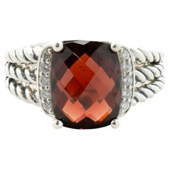 David Yurman Sterling Silver Diamond and Garnet Albion Ring