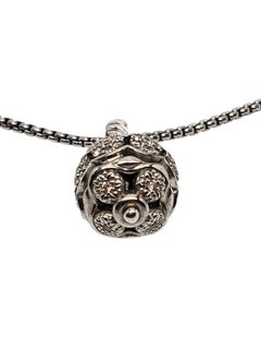 David Yurman Sterling Silver Diamond Ball Pendant Necklace #24391