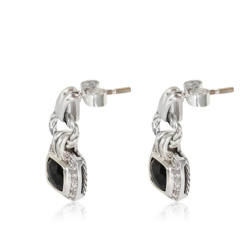 Taglio cuscino A. David Yurman - Orecchini a goccia in argento sterling con diamanti e onice nero in vendita