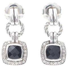 David Yurman Sterling Silver Diamond Black Onyx Drop Earrings