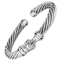 David Yurman Sterling Silver Diamond Buckle Cable Cuff Bracelet