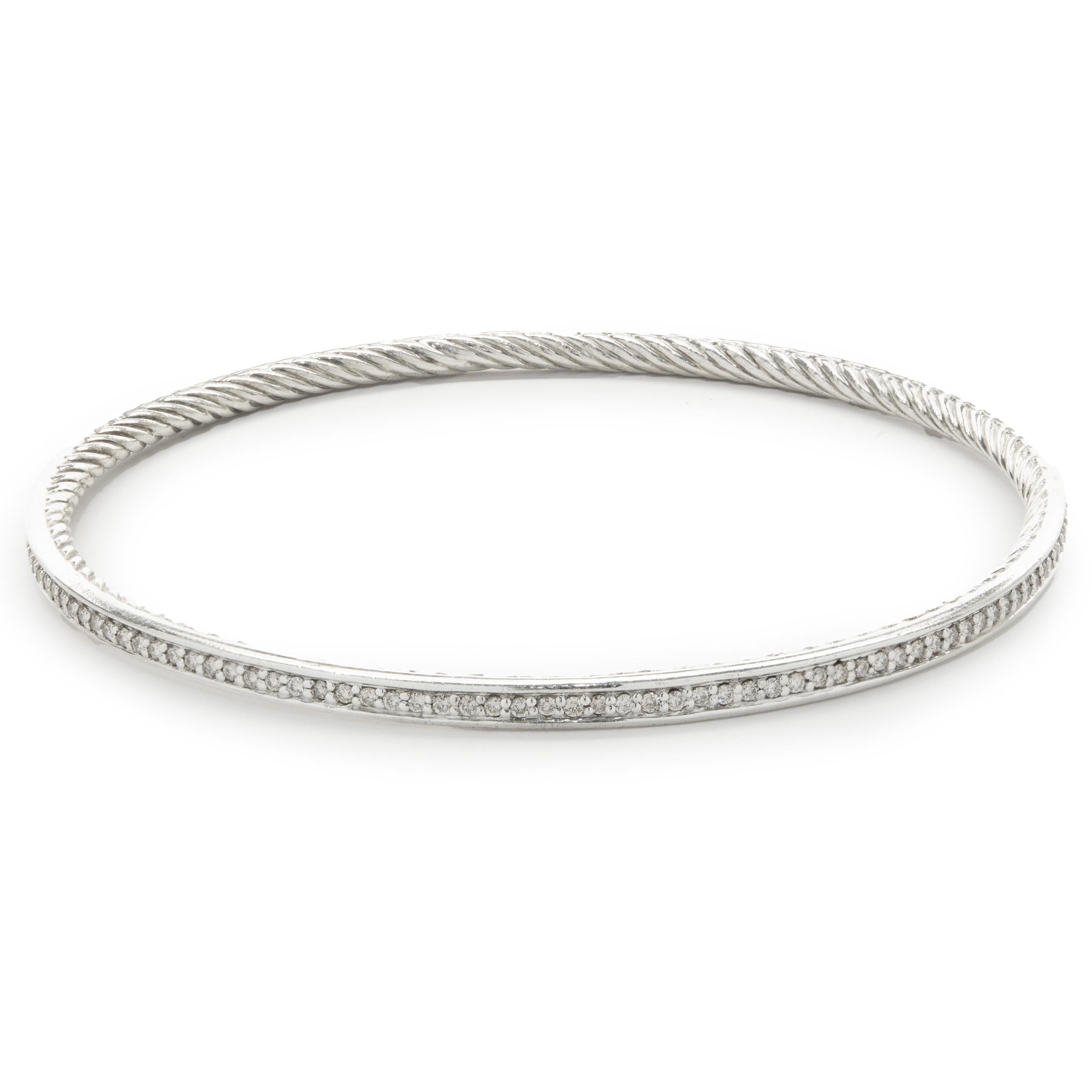 David Yurman Sterling Silber Diamant Kabel Armreif Armband (Rundschliff)