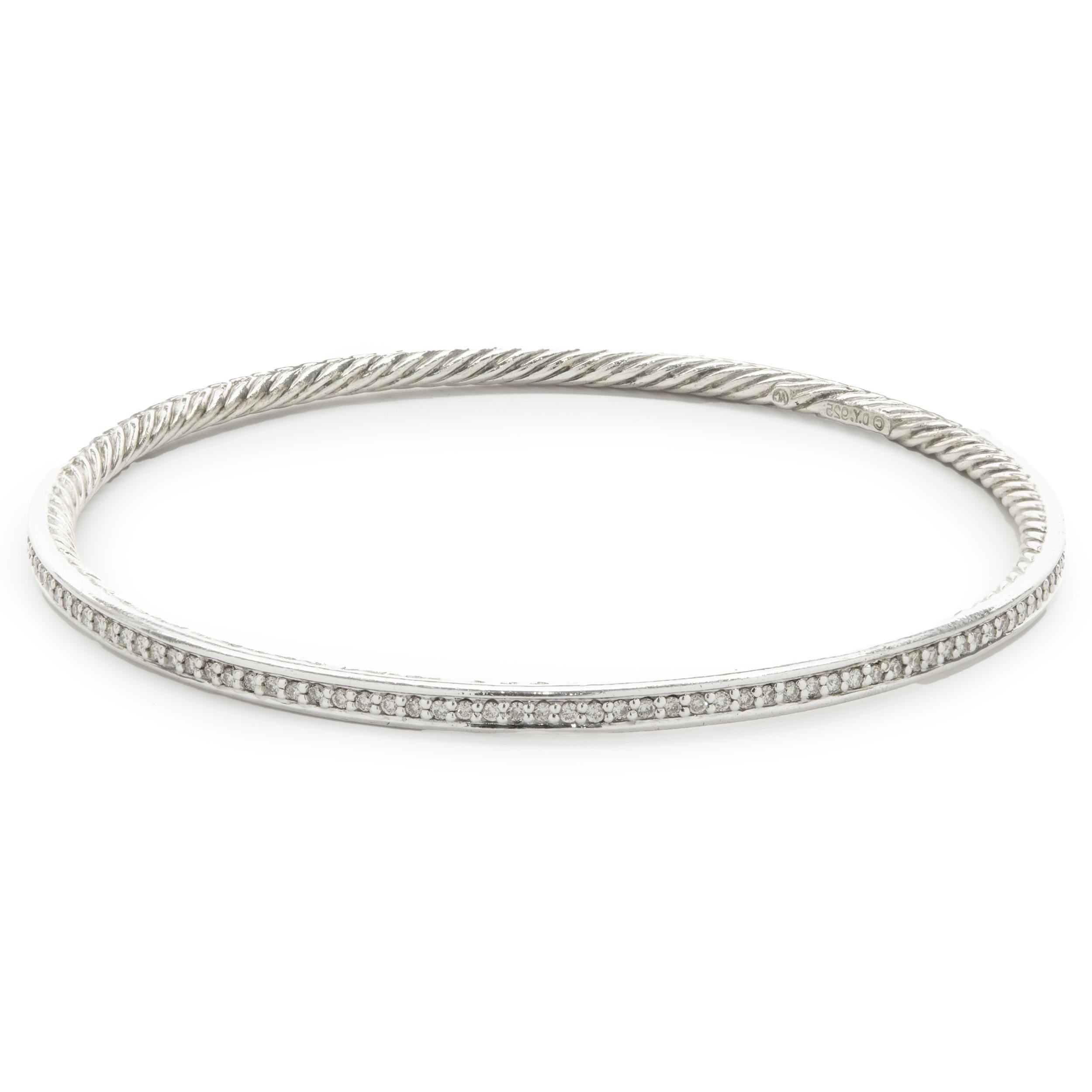 David Yurman Sterling Silber Diamant Kabel Armreif Armband im Zustand „Hervorragend“ in Scottsdale, AZ