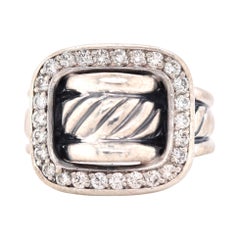 David Yurman Sterling Silver Diamond Cable Buckle Ring