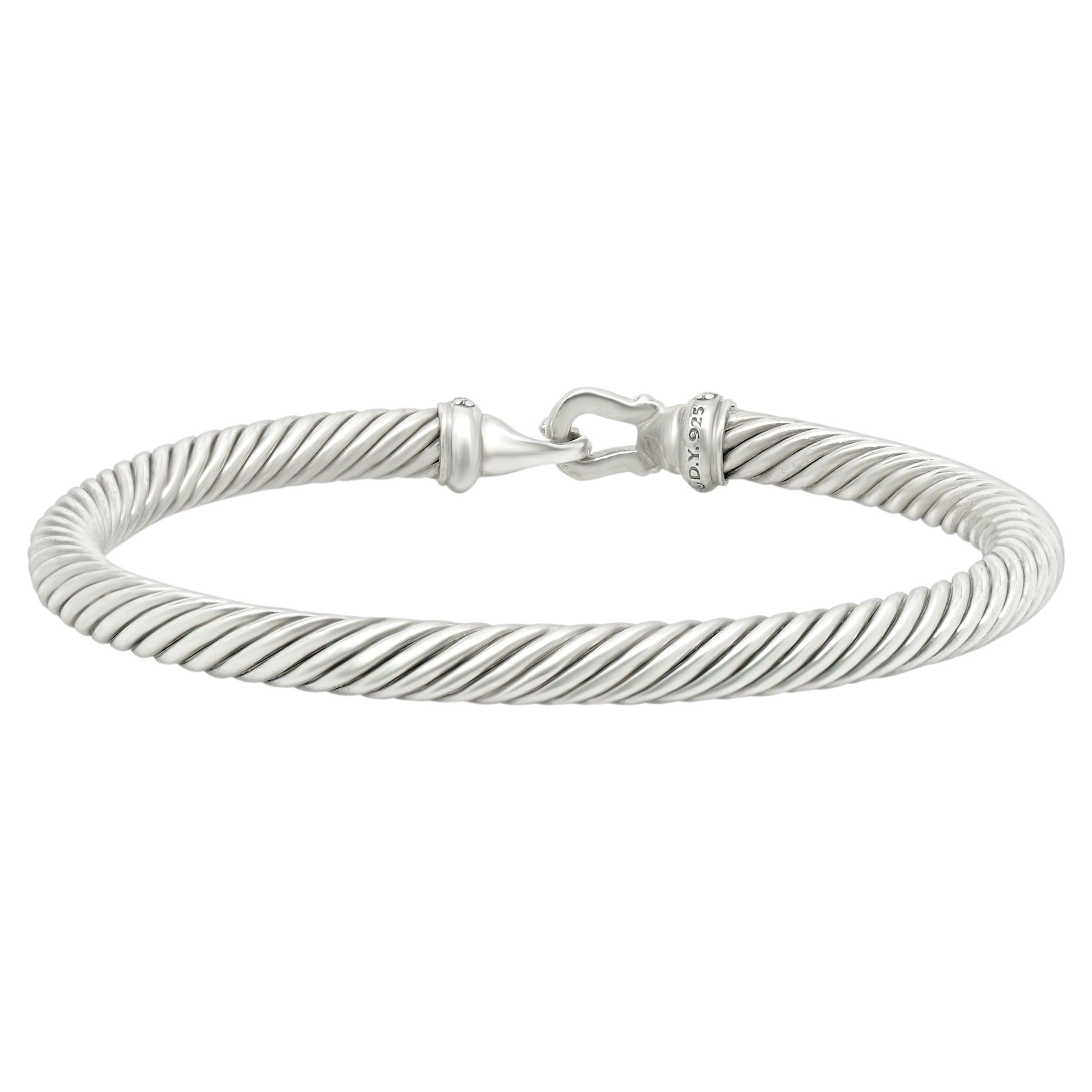 David Yurman Sterling Silver Diamond Cable Cuff Bracelet