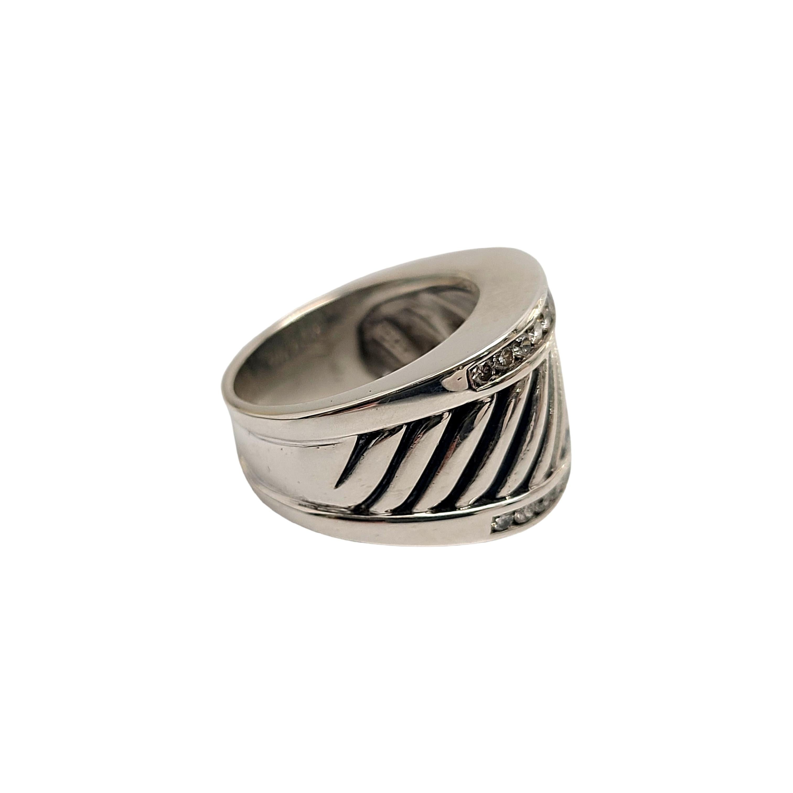 Round Cut David Yurman Sterling Silver Diamond Cigar Cable Ring