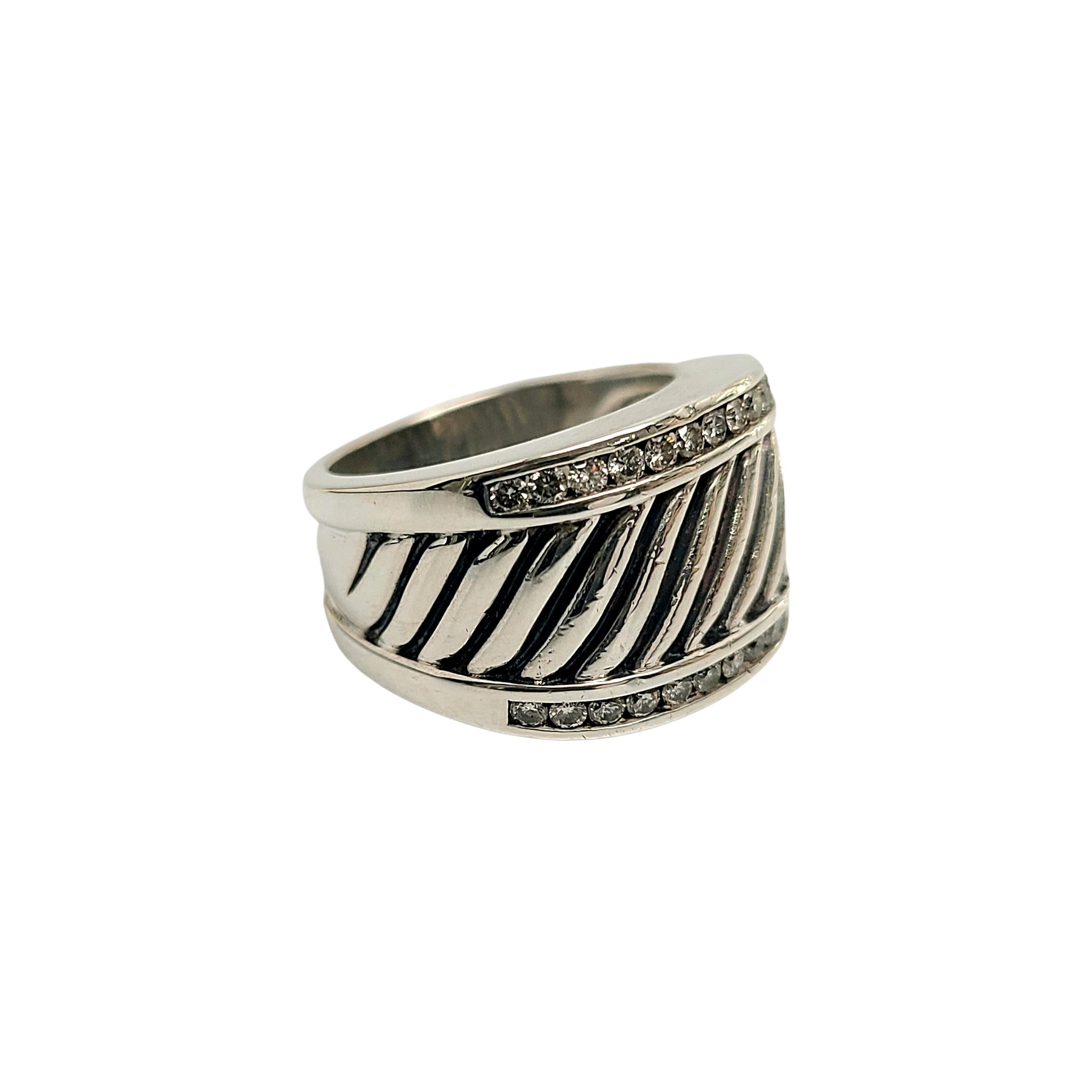 David Yurman Sterling Silver Diamond Cigar Cable Ring In Good Condition In Washington Depot, CT